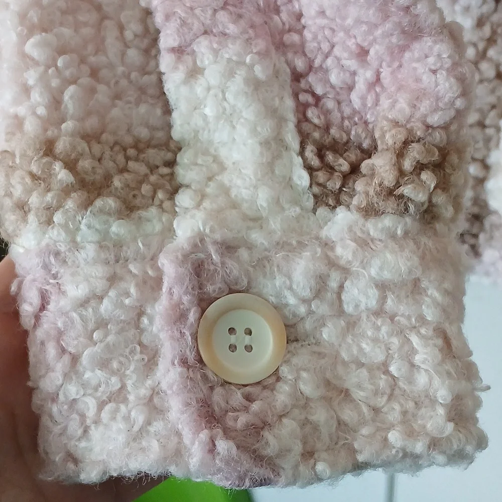 Mable Anthropologie Plaid Sherpa Barn Button Down Jacket Pink Cream Medium - Picture 6 of 9